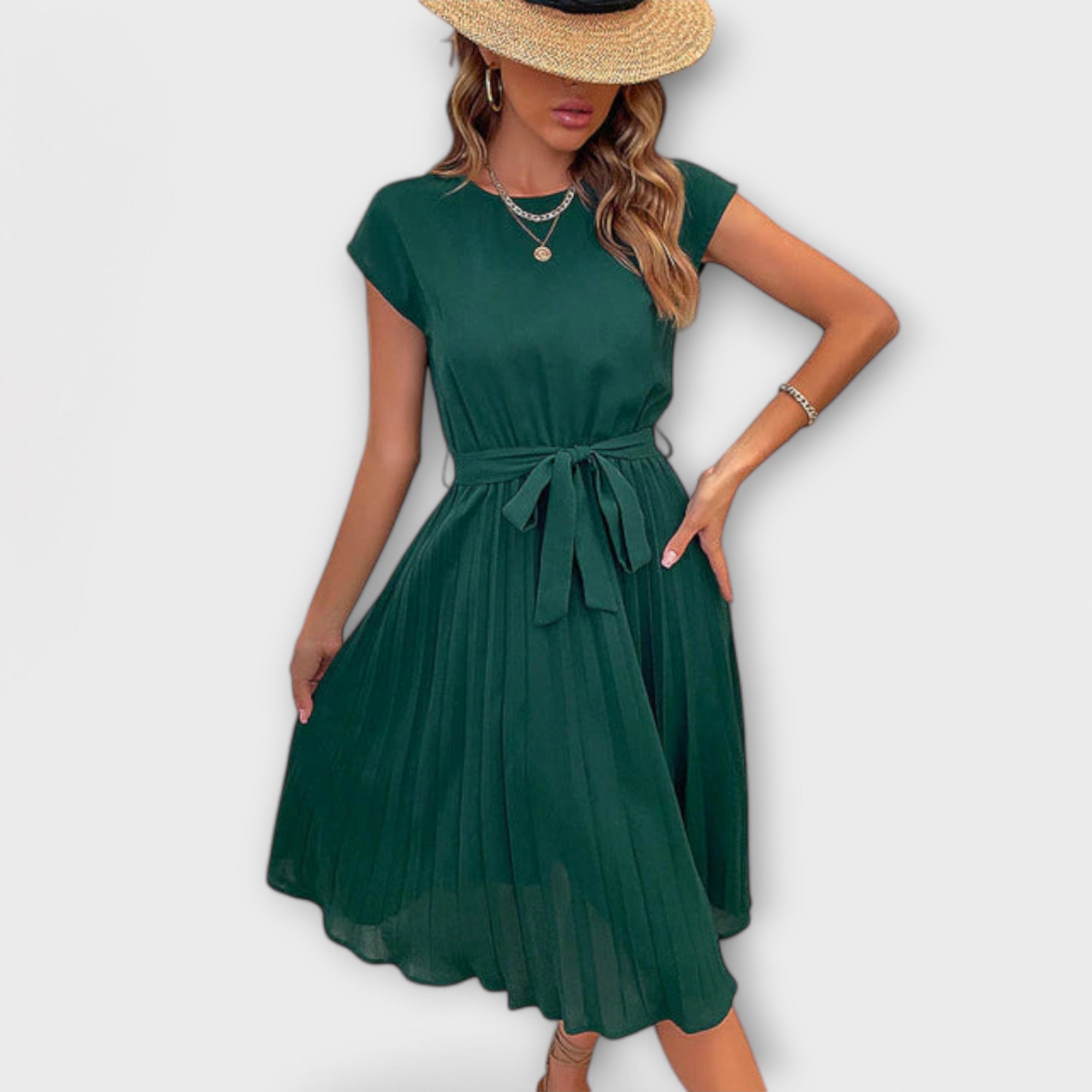 Claire - Short sleeves, pleated, casual mini dress