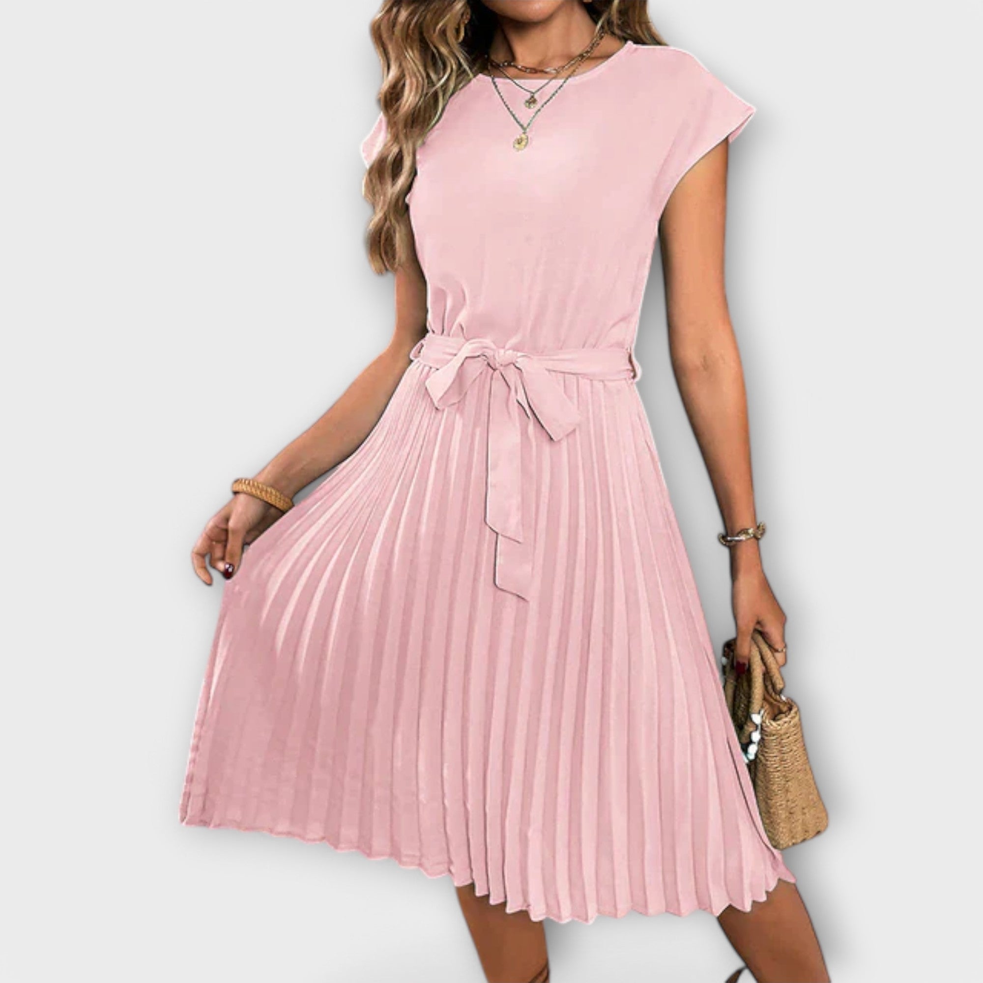Claire - Short sleeves, pleated, casual mini dress