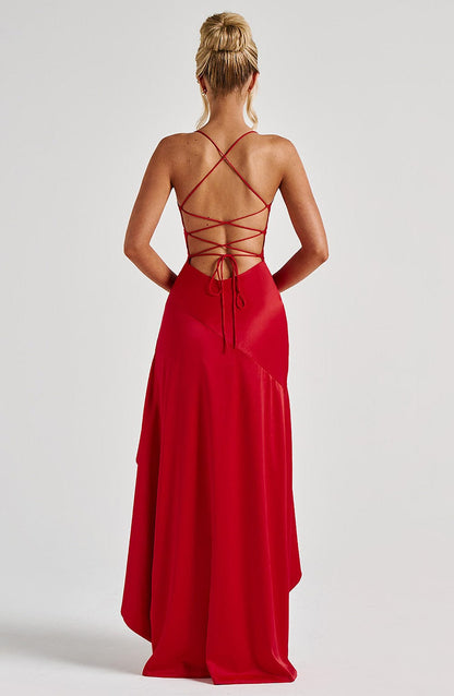 Prestige Satin Ruffle Maxi Dress